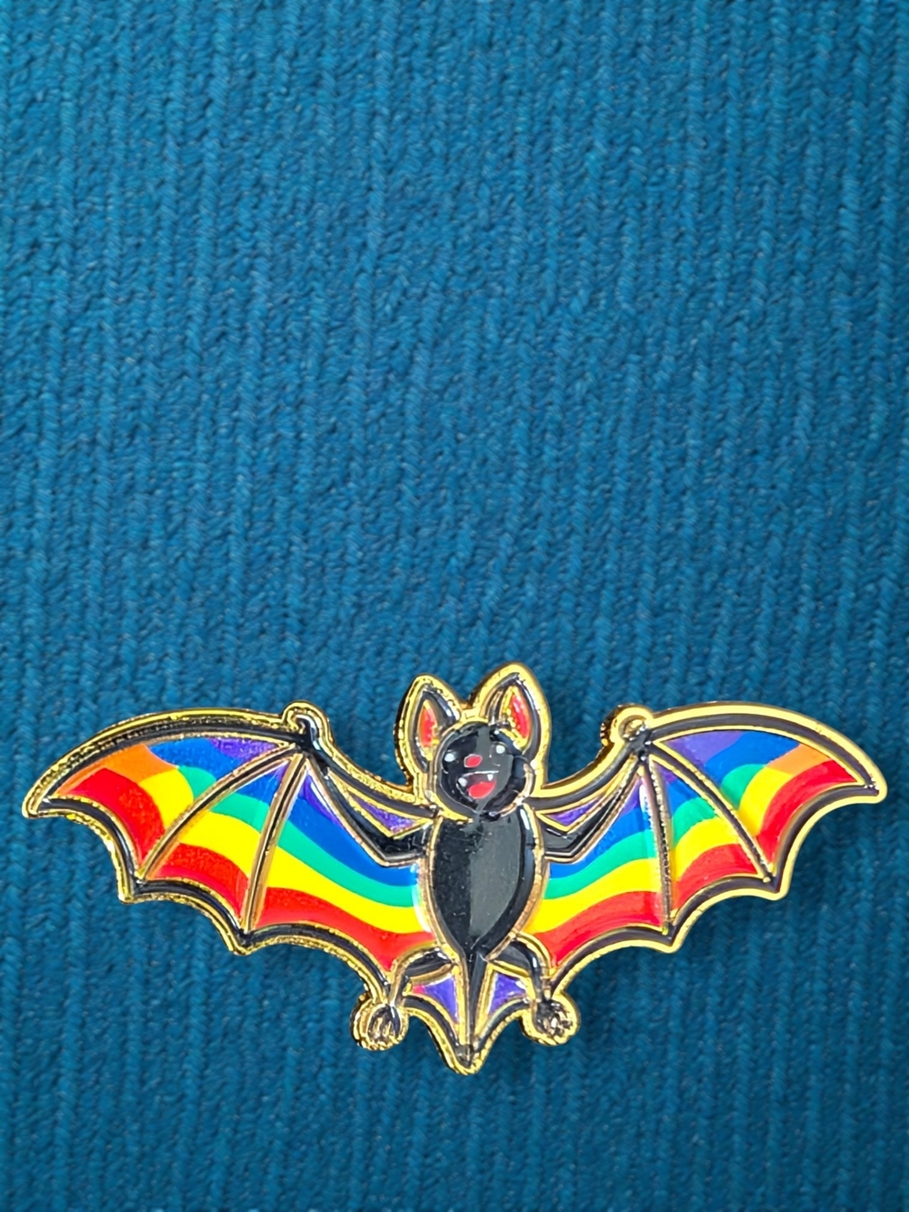 Rainbow Bat Enamel Pin - Black Bat with Rainbow Wings Halloween